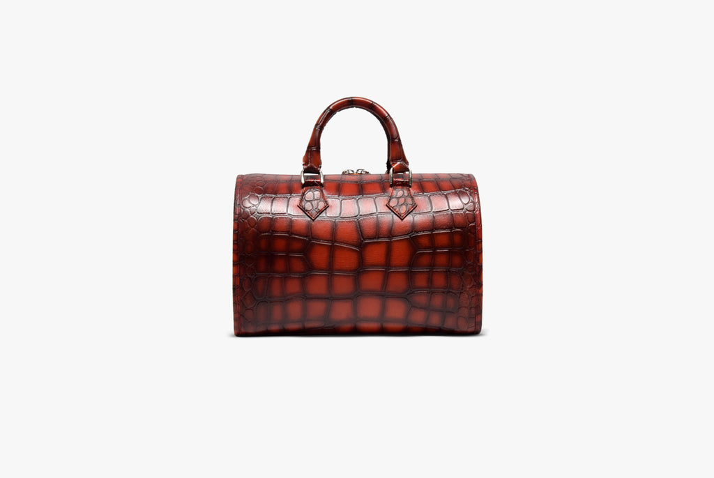 Back view of Leather Mini Duffle Bag in red