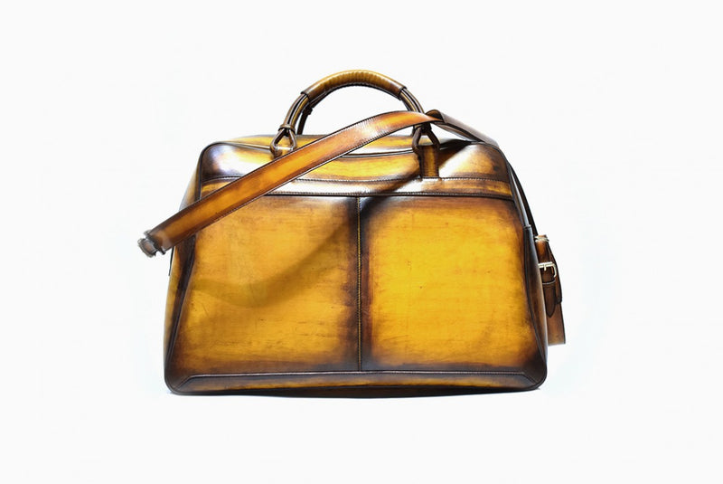 Back view of Leather Bolan Weekender Bag in Yellow