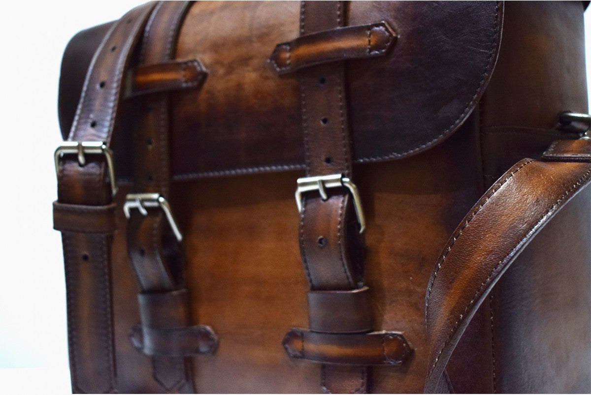 Close view of Leather Miran Crossbody Bag in brown