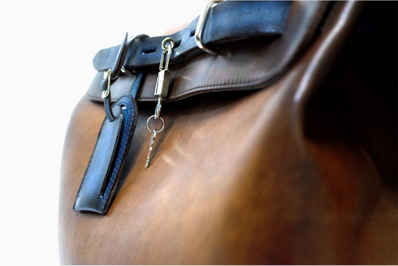 Close view of Leather Perak Overnighter Bag in Brown