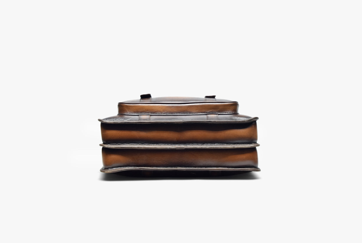 Down view of Leather Hari Briefcase in brown
