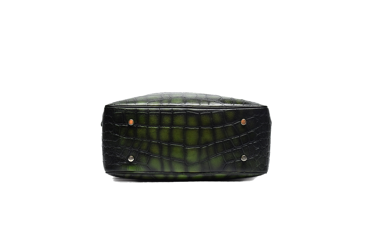 Down view of Leather Duffle Bag in green