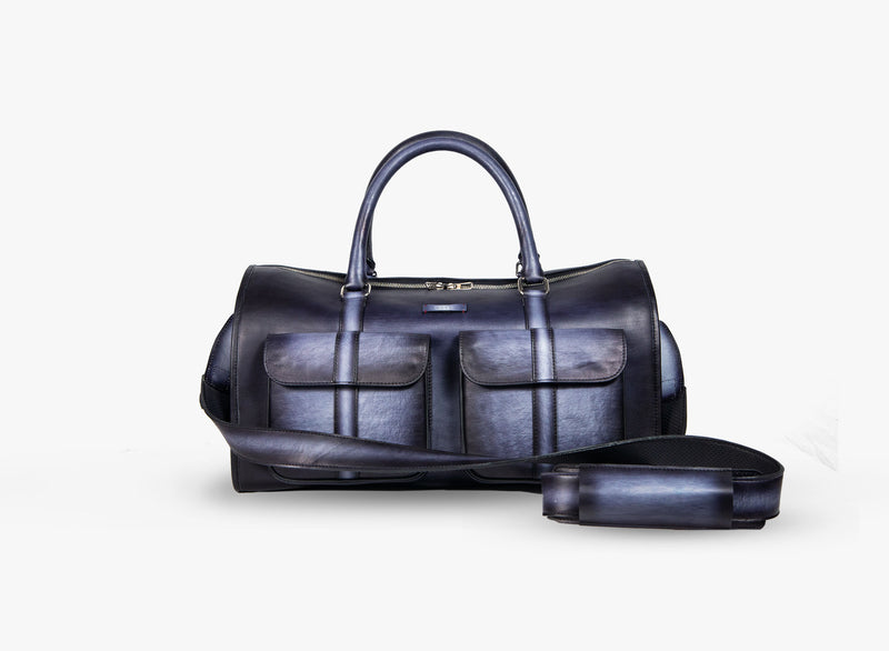 Front view of Leather Dozan Duffel Bag in black