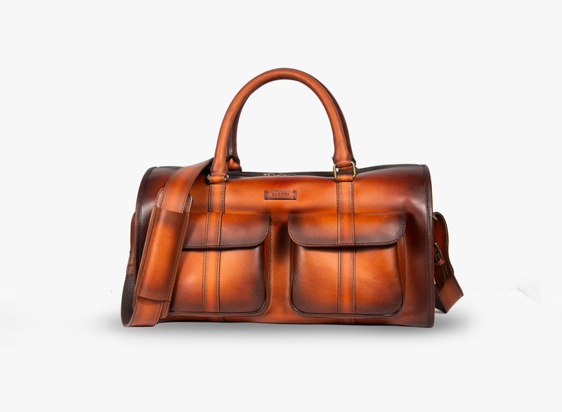 Front view of Leather Dozan Duffel Bag in brown