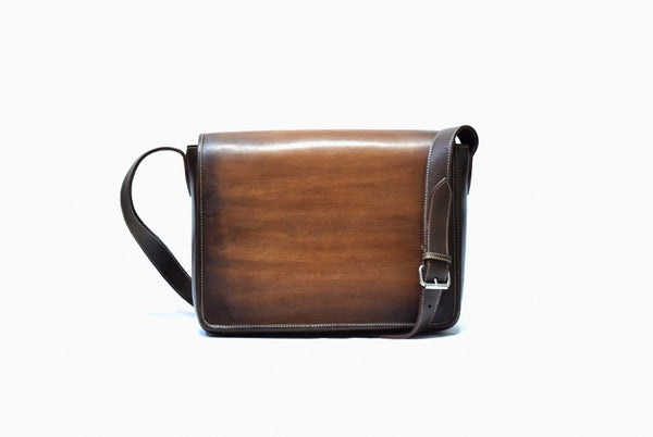 Front view of Leather Drigh Messenger Bag in brown