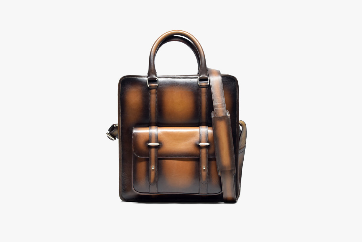 Front view of Leather Hari Briefcase in brown