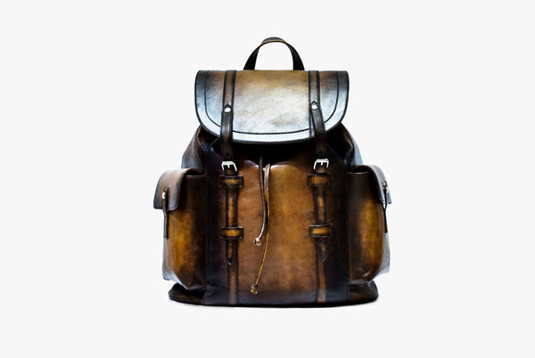 Front view of Leather Domel Backpack in brown