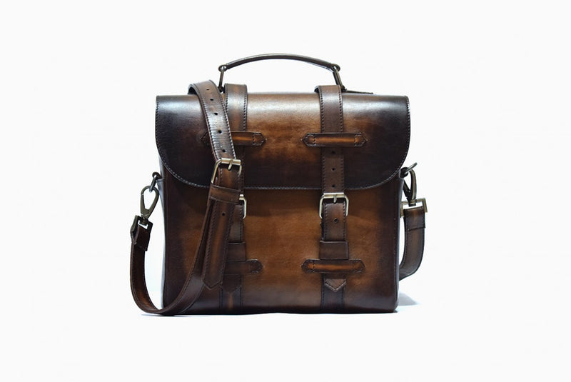 Front view of Leather Miran Crossbody Bag in brown