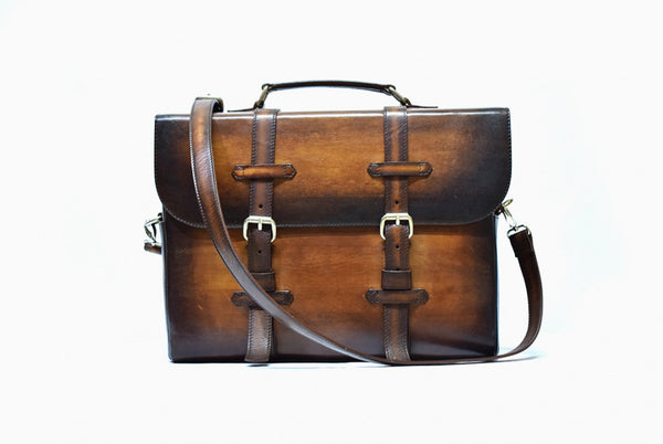 Front view of Leather Miran Laptop Satchel Bag in brown