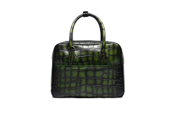 Front view of Leather Duffle Bag in green