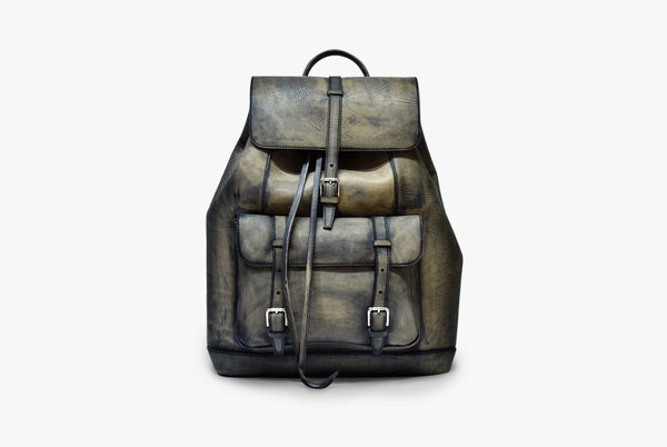 Front view of Leather Trivor Backpack in Green