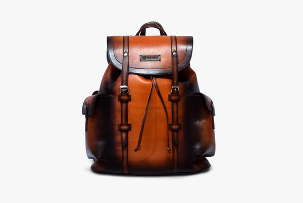 Front view of Leather Mach Backpack in Orange