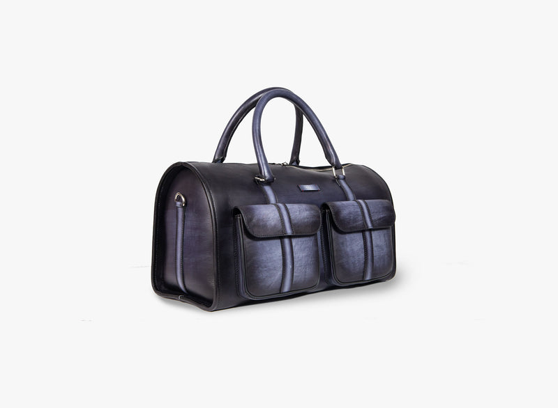 left view of Leather Dozan Duffel Bag in black