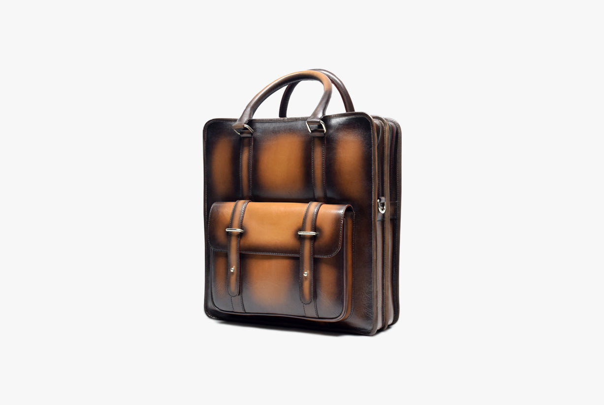 Left view of Leather Hari Briefcase in brown