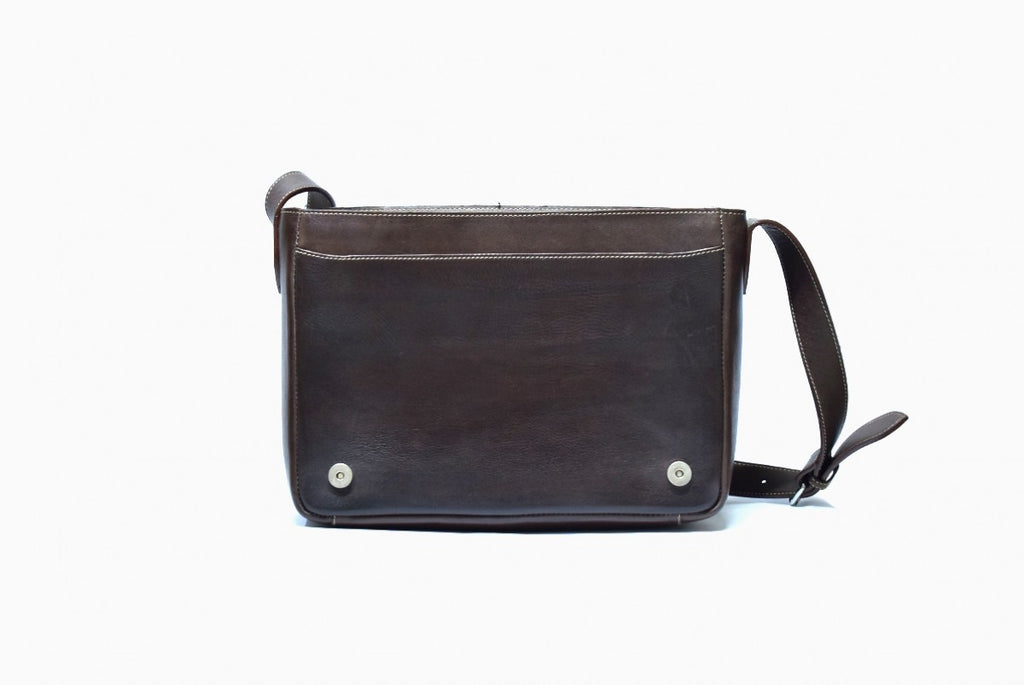 Open view of Leather Drigh Messenger Bag in brown