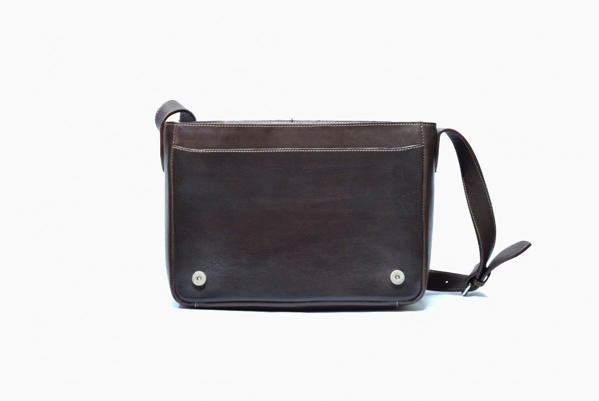 Open view of Leather Drigh Messenger Bag in brown