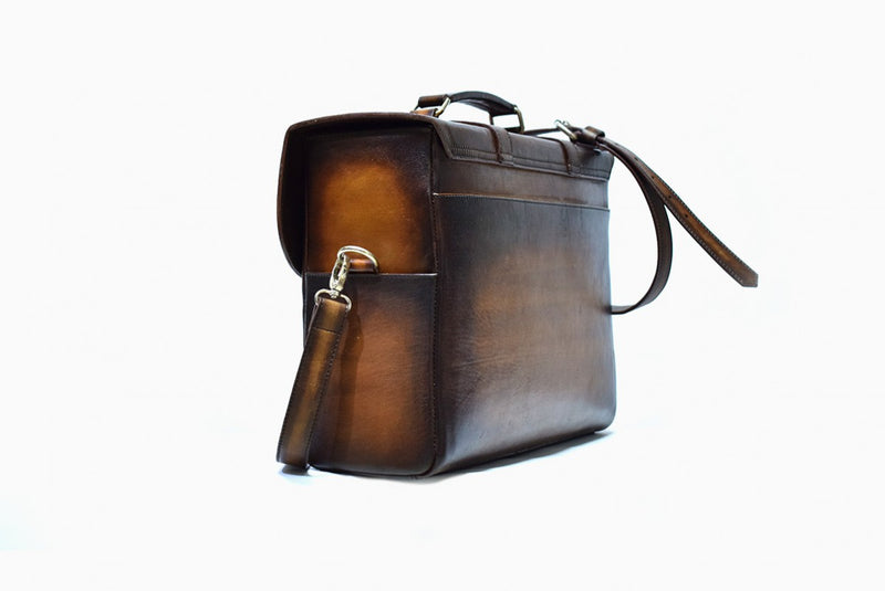 Other Side view of Leather Miran Laptop Satchel Bag in brown