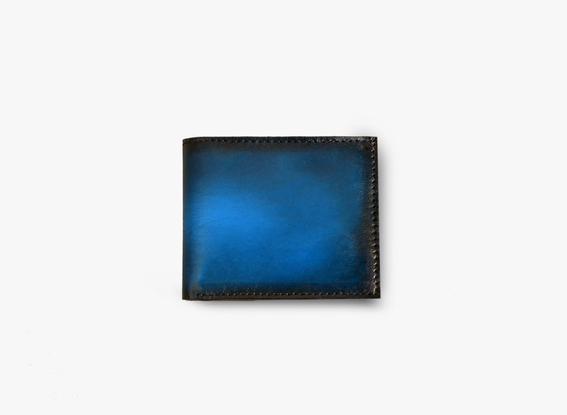 Outer View of Leather Moro Bifold Wallet in Blue