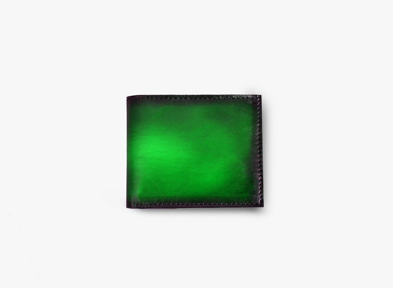 Outer View of Leather Moro Bifold Wallet in Green