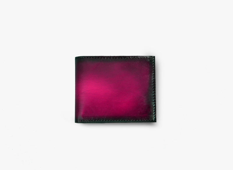 Outer View of Leather Moro Bifold Wallet in Magenta