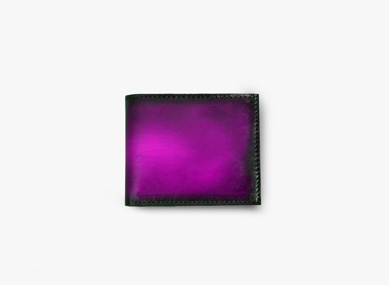 Outer View of Leather Moro Bifold Wallet in Purple