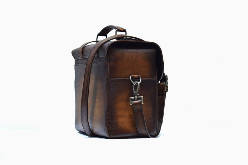 Right view of Leather Miran Crossbody Bag in brown