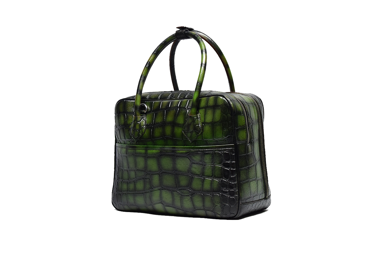Right view of Leather Duffle Bag in green