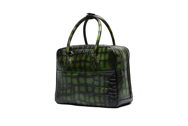 Right view of Leather Duffle Bag in green