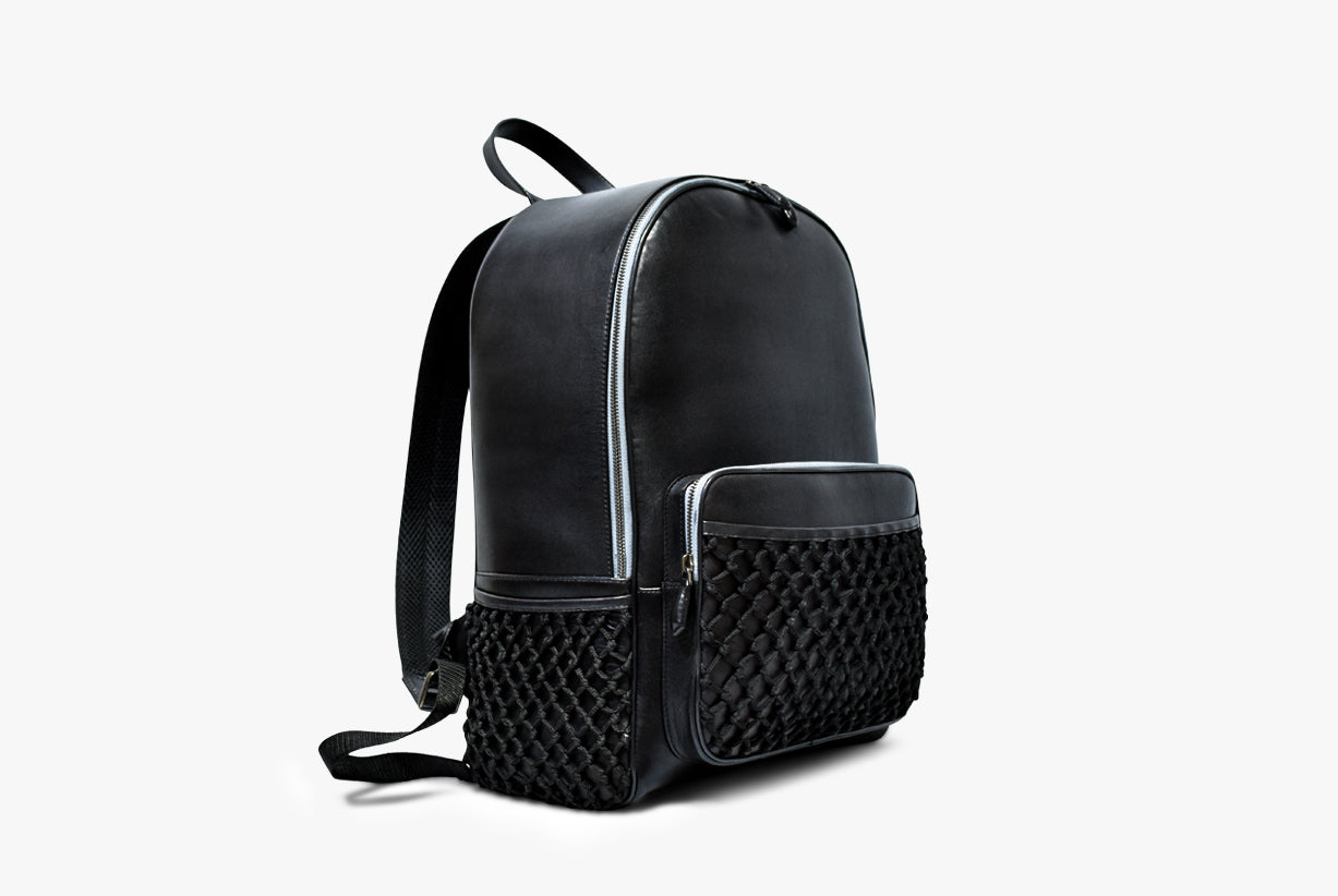 Side view of Leather Domel Backpack in black