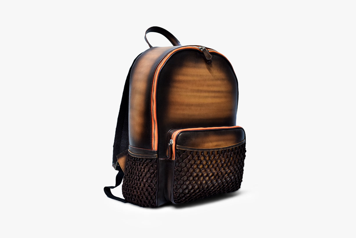 Side view of Leather Domel Backpack in brown