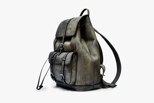 Side view of Leather Trivor Backpack in Green